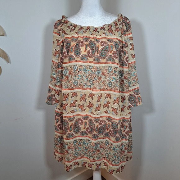 Catherines Women's Flowy Boho Short Sleeve Paisley Shirt Top Shirt Size 1X - Picture 3 of 8